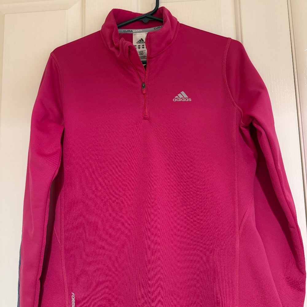 Adidas quarter zip polyester Clima-Warm jacket in hot pink.